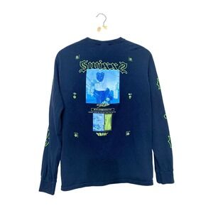 Swixxz Mens Long Sleeve Graphic T-Shirt Black Anime Neon Green Streetwear Medium